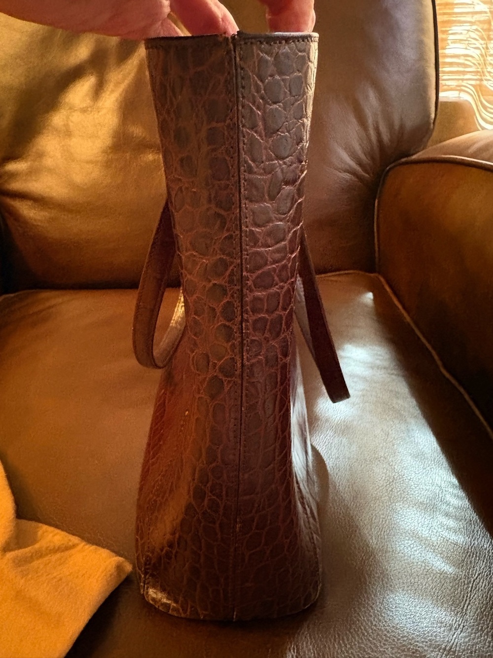 Monsac Brown Croc-Embossed Leather Tote Bag - Picture 6 of 13